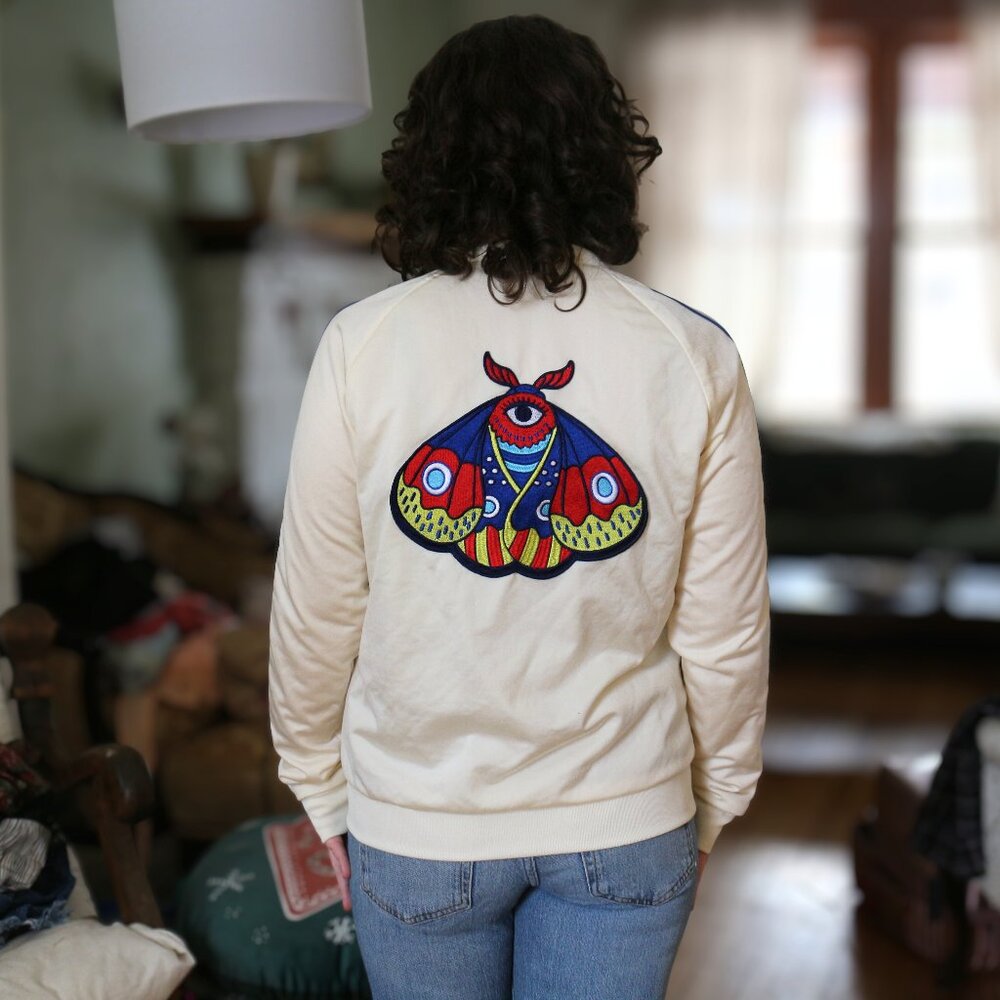 Adidas Rare Moth Print Zip-Up Sports Jacket Windbreaker - Size Small - Picture 1 of 3
